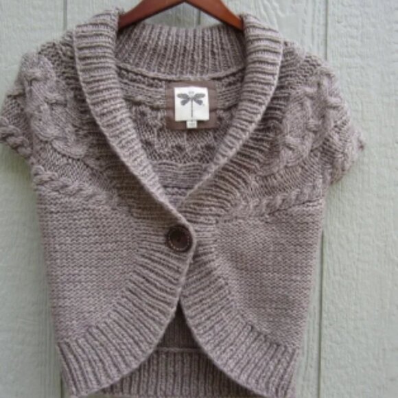 Dragonfly Cardigan sweater Women's S wool Blened One Button short sleeve comfy - Picture 1 of 4